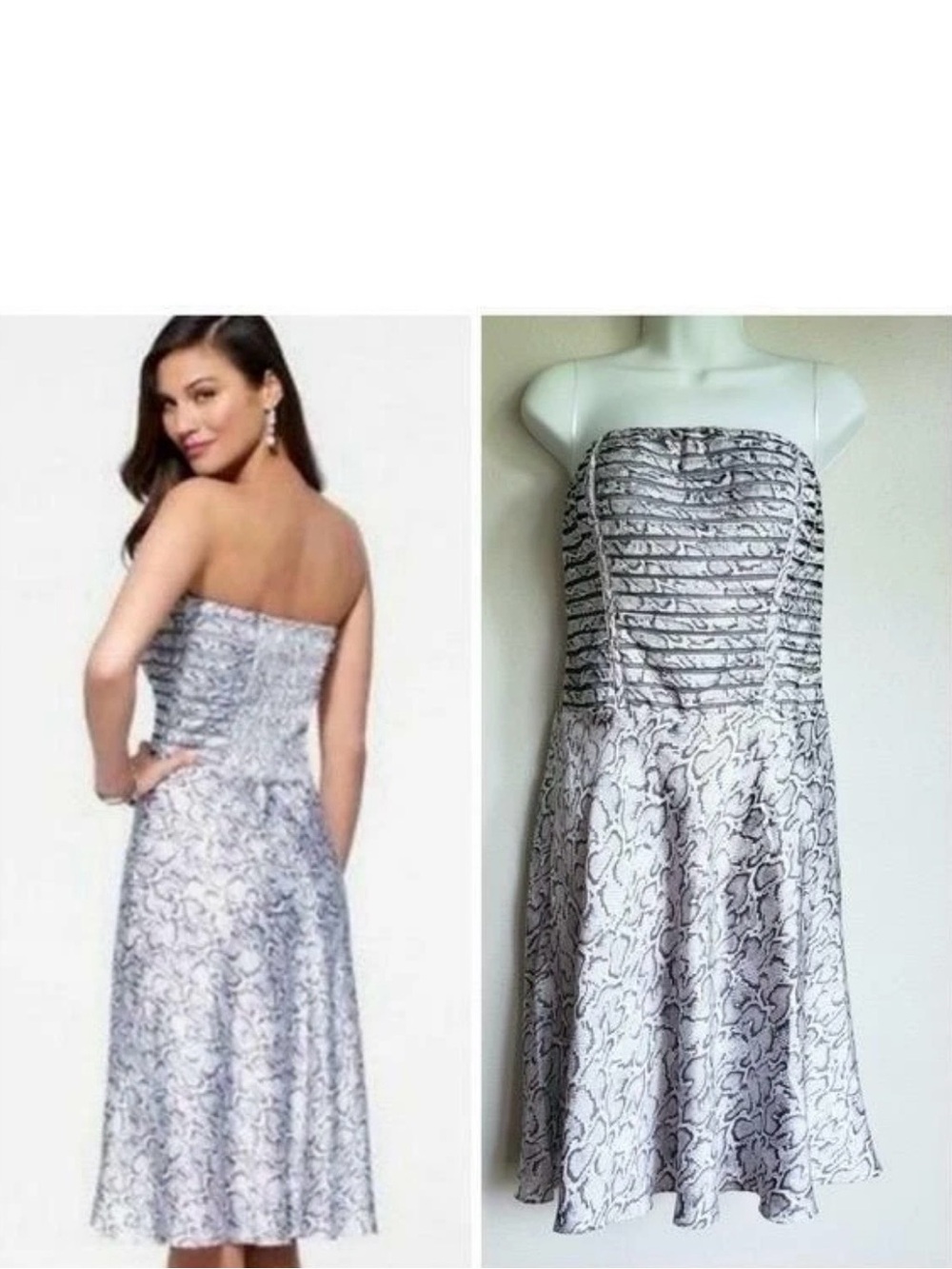 Cache Strapless Snake-Print Dress in Black & White